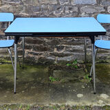 Blue formica set, a table and its 4 chairs, vintage, 60s