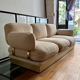 Vintage Thibier 3-seater sofa, beige fabric and brass, France 1978