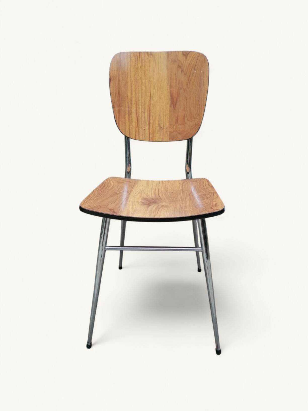 Pair of Vintage Chrome and Wood Chairs - 1980s - Formica