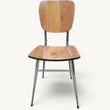 Pair of Vintage Chrome and Wood Chairs - 1980s - Formica