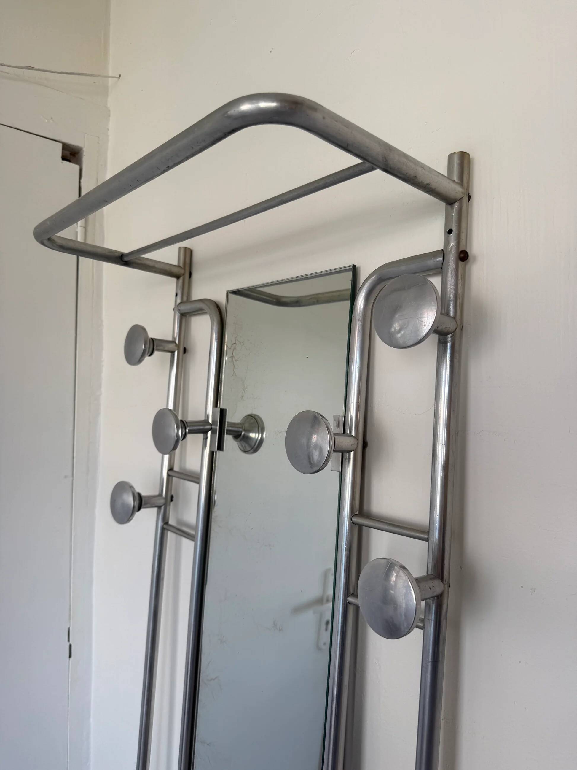 Vintage brushed aluminium coat rack from the 1950s.