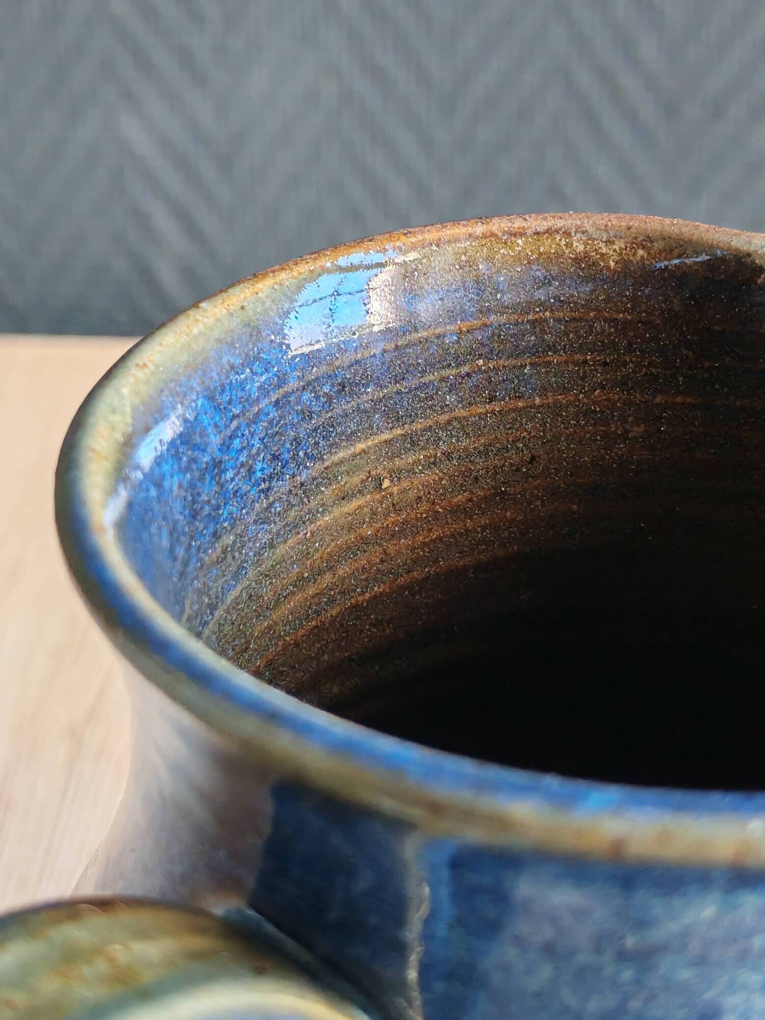 Vintage Blue Stoneware Jug with Grape Cluster Pattern, Ceramic Vase