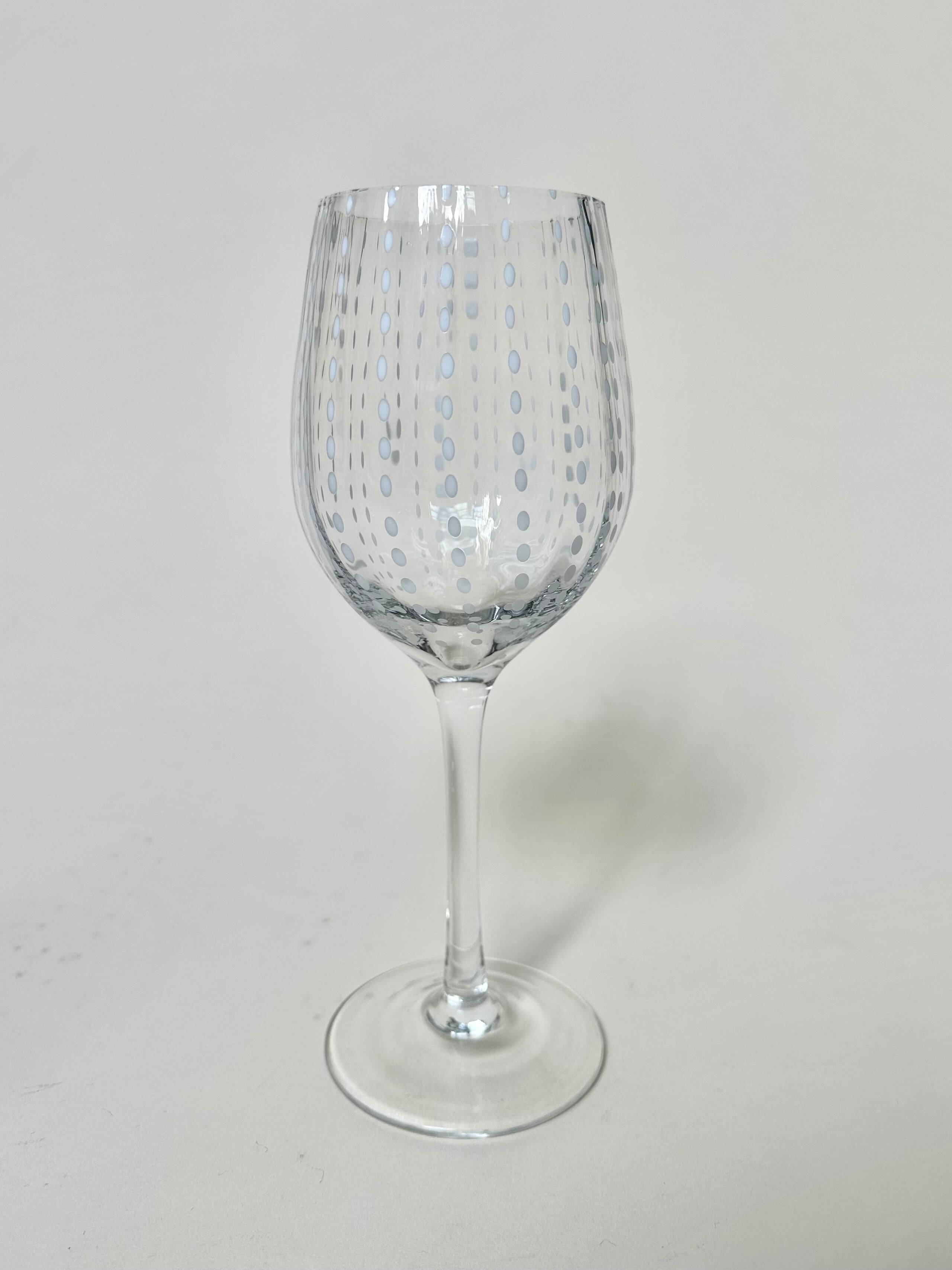 Set of six speckled white wine glasses