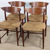Set of 4 Scandinavian chairs by Peter Hvidt – teak & cord – 1960s