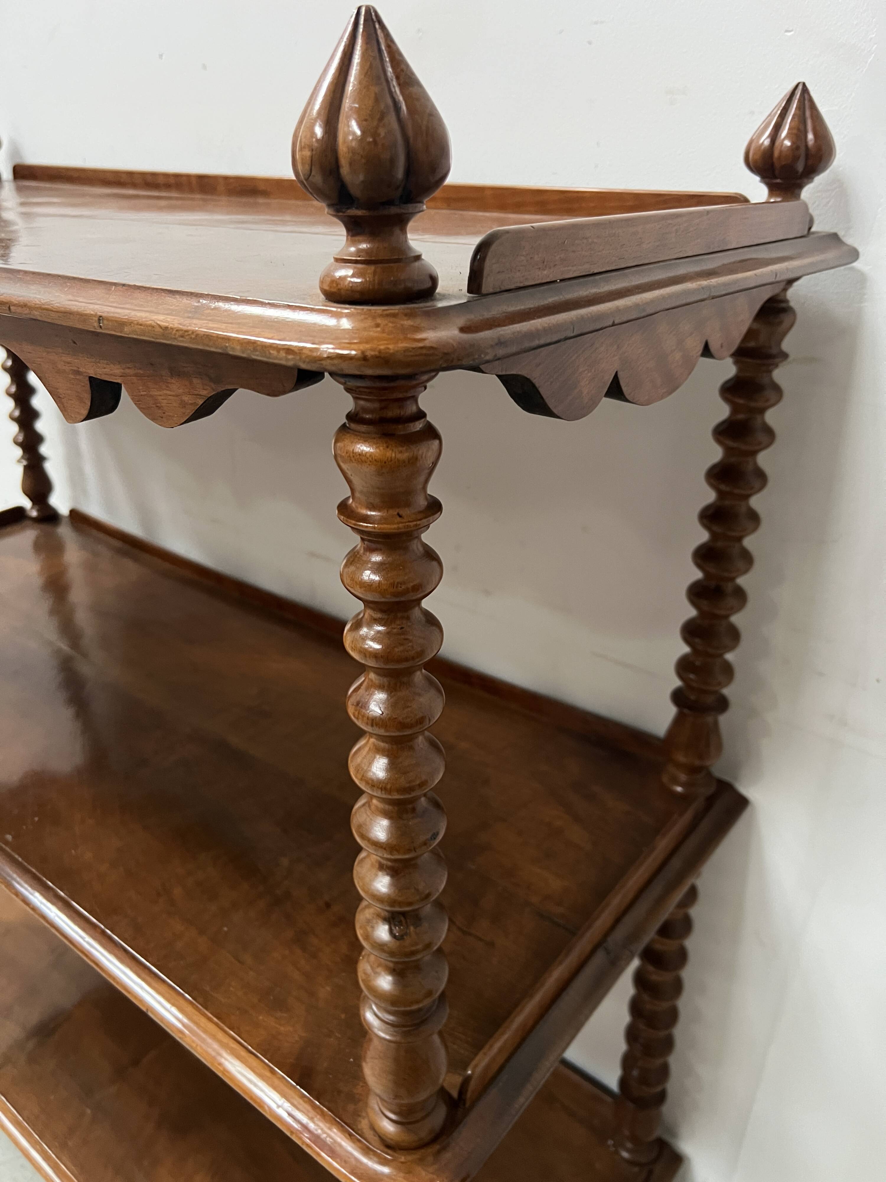 Napoleon III console table with three shelves in mahogany and veneer, 19th century