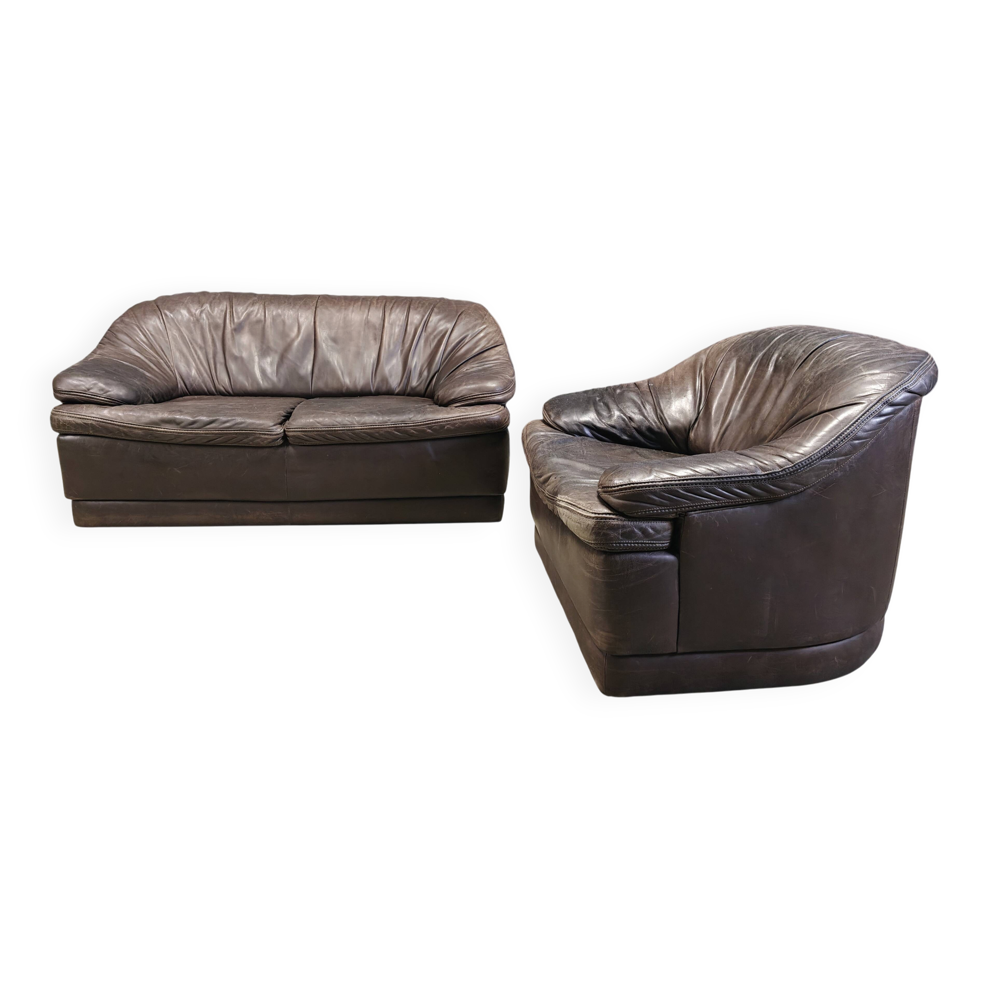 Vintage leather sofa set, 1970s
