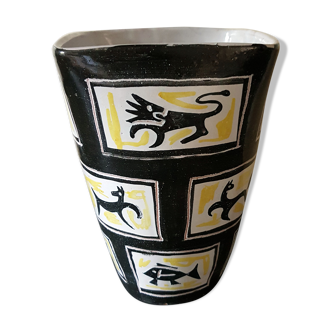 Vallauris vase in enamelled earthenware signed Alix Michel Alexandrov says Alix