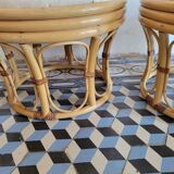 Rattan and leather poufs