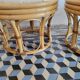 Rattan and leather poufs