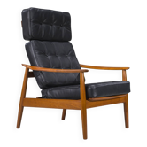 Fauteuil FD 164 de style Mid-Century Modern en teck et cuir noir par Arne Vodder