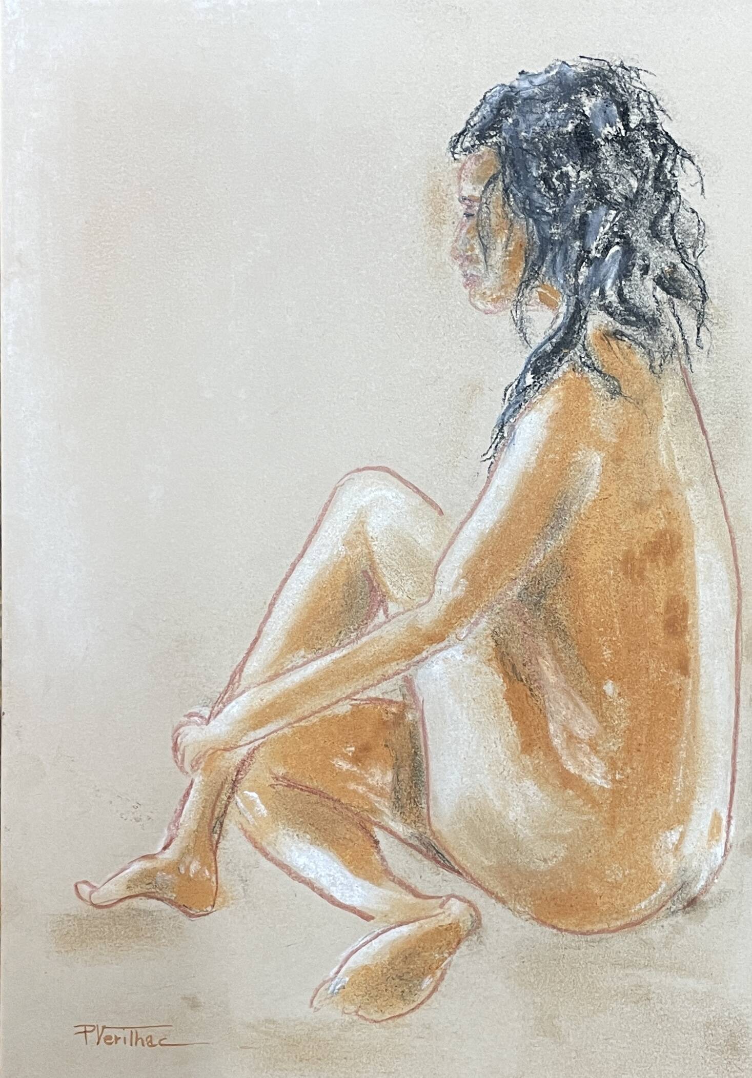 Tableau signé pastel portrait féminin « la lumière du soleil »