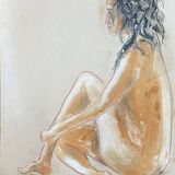 Signed pastel painting female portrait "sunlight"
