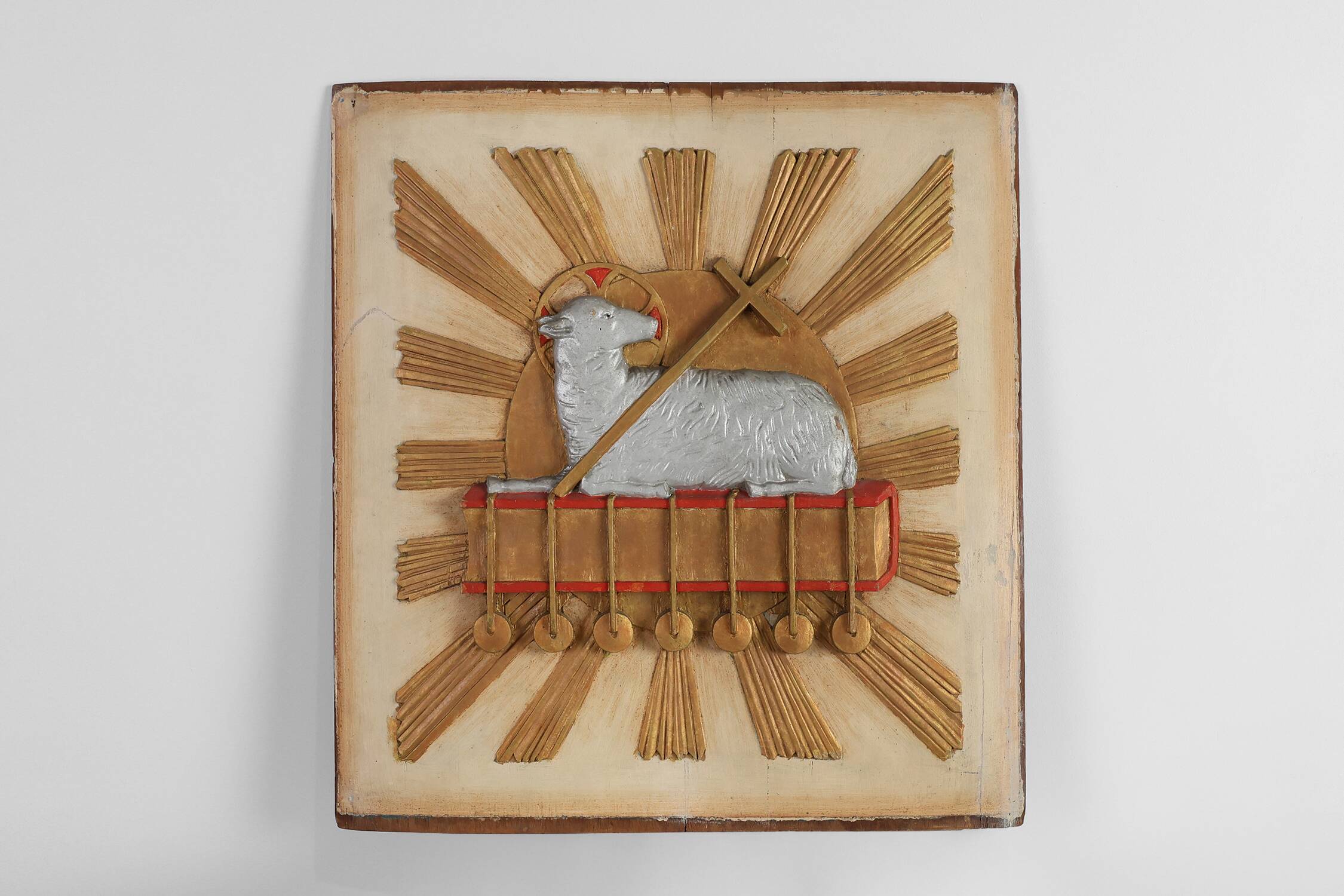 19th Century Religious Carved Wooden Agnus Dei Panel, France
