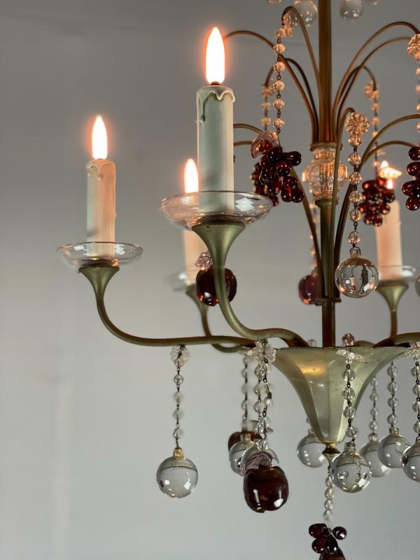 Silver bronze lustre garnished with pampilles, fruits and balls