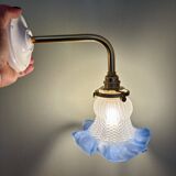 Vintage tulip angled wall light in frosted white and blue
