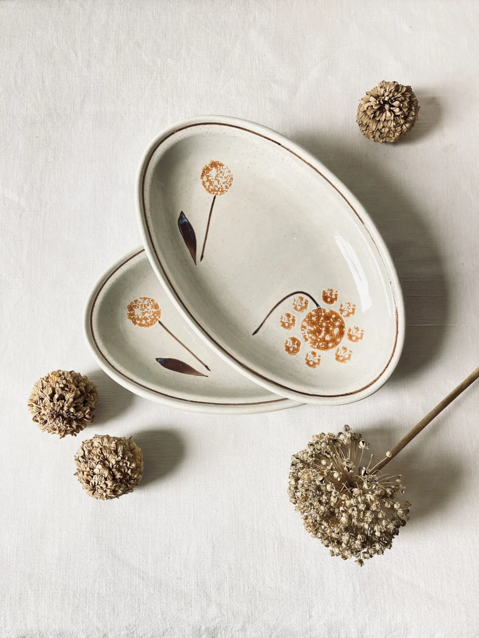 Pair of vintage earthenware dishes from Sarreguemines, 1970s