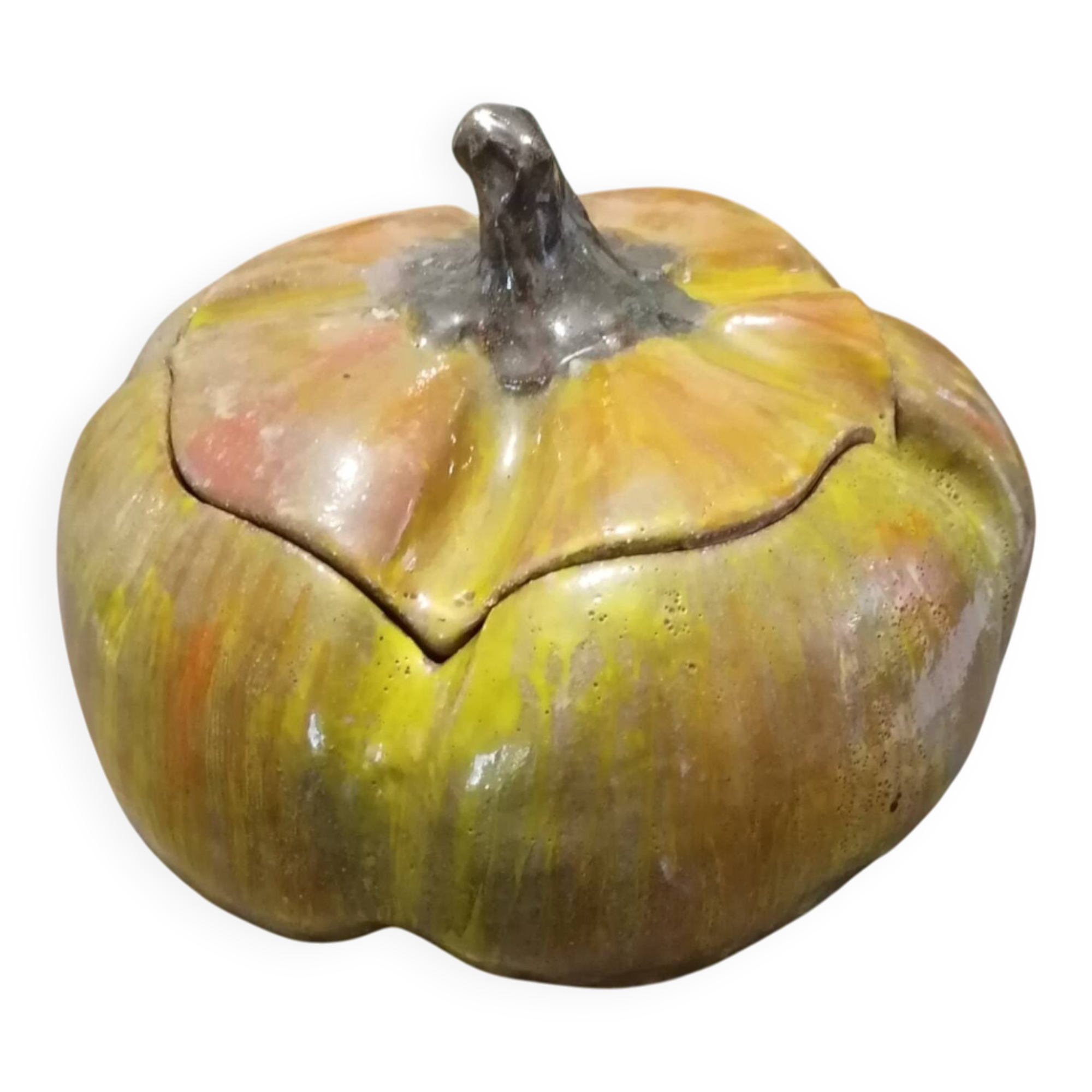 Pumpkin/gourd shaped box - Slipware ceramic