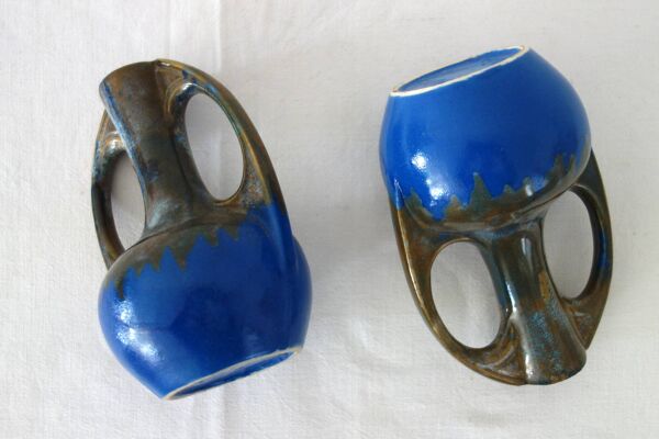 Paire de vases en grès cérame a effet flammé, signé Alphonse Mouton, années 60