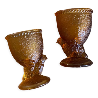 Set of 2 amber glass shells vintage vintage hen