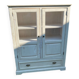 Small ecru, glass and wooden cabinet, excellent condition