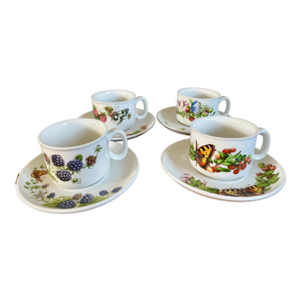 Set of 4 Marjolein Bastin Teacups with Saucers from the "Libelle" Series, J&G Meakin, Wedgwood Group