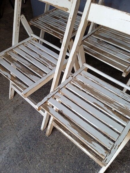 4 foldable chairs wood vintage epoch 1970