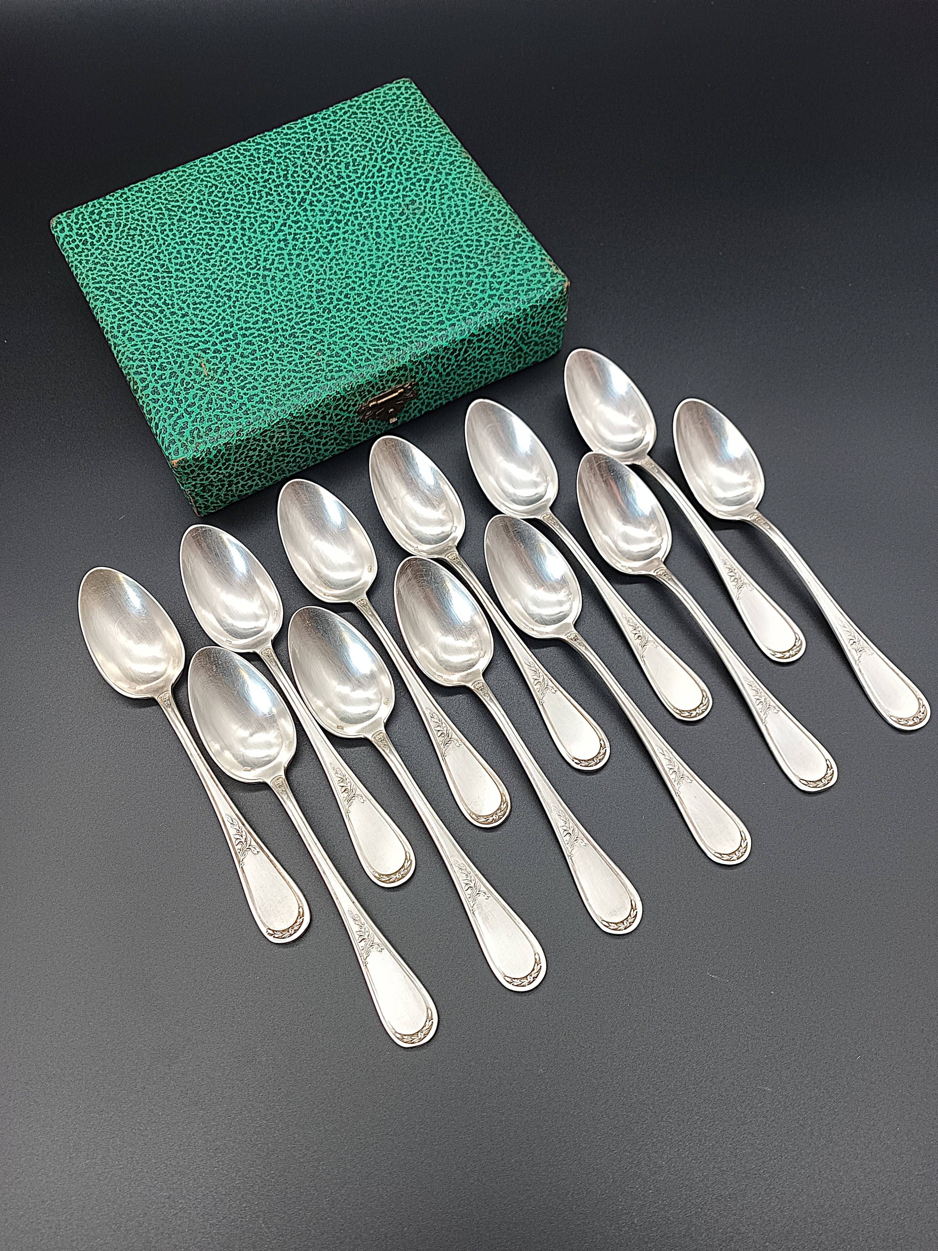 Box of 12 silver-plated metal teaspoons SFAM - Art Nouveau design (14.5)
