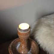 Bougeoir en grès recueil rond roux moucheté vintage