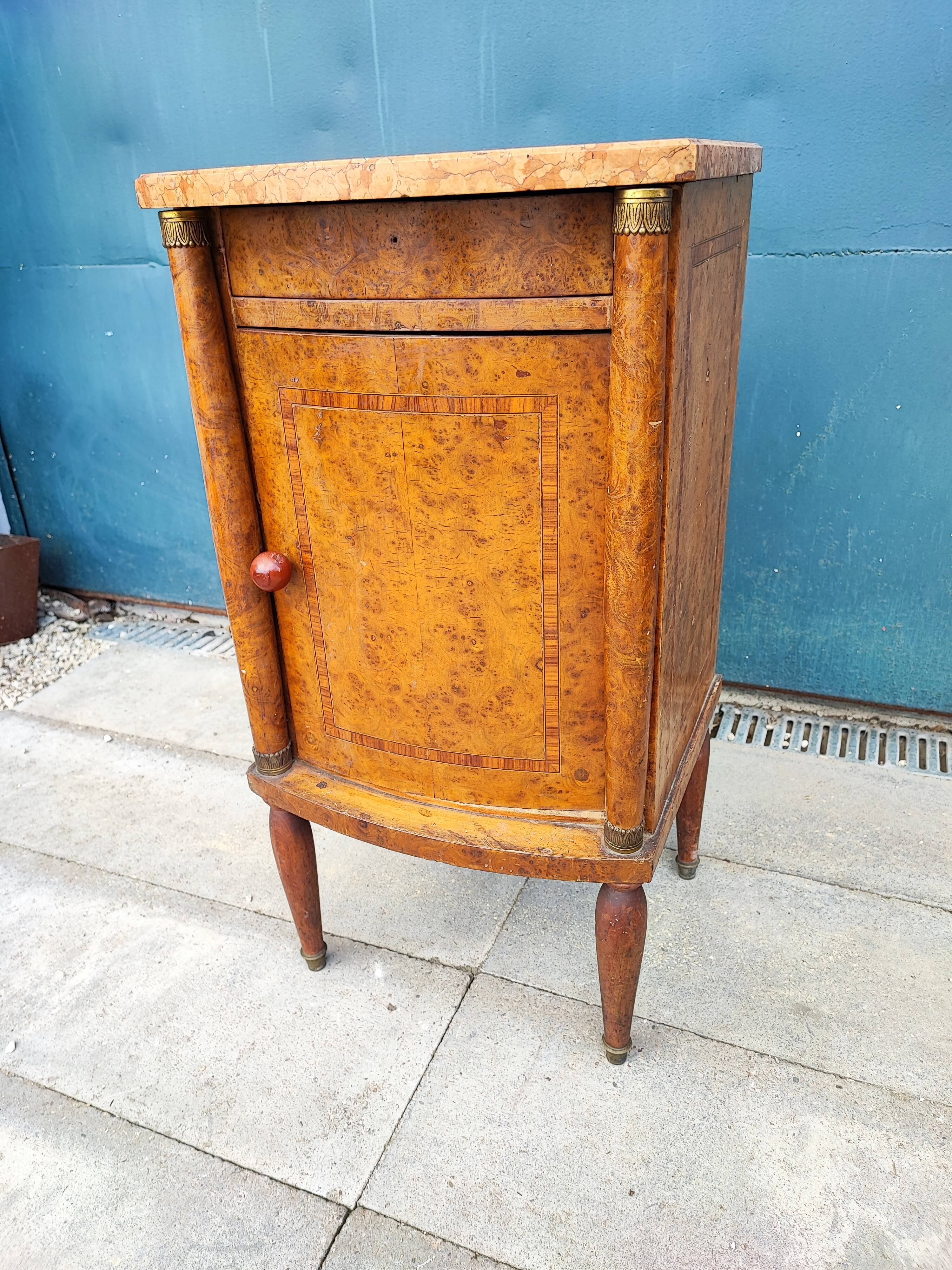 Empire style bedside table marble top