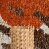 Stoneware lamp signed Rouard, wicker lampshade, 50s