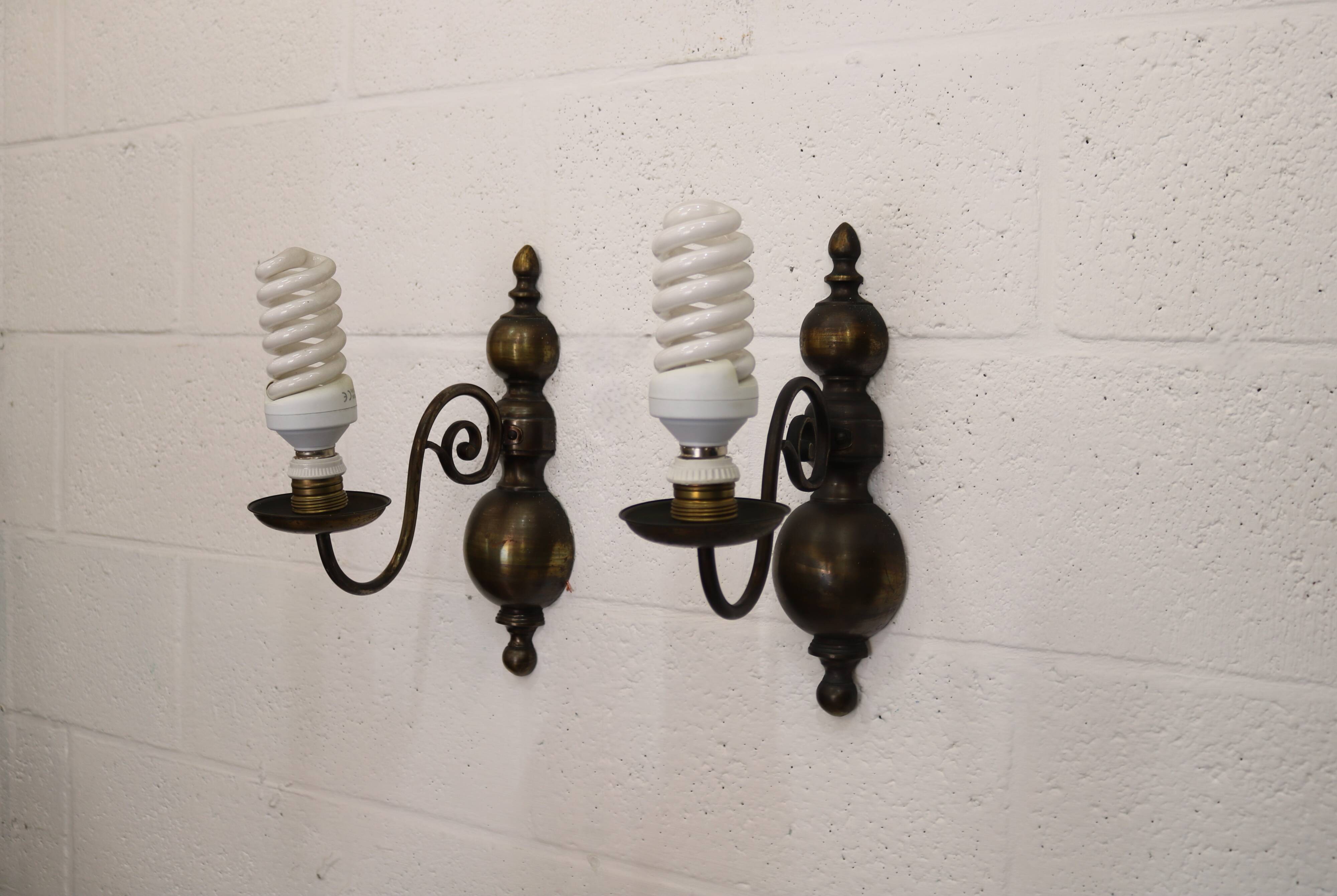 Pair of Antique Brass Wall Lamps – Vintage 1950s Sconces