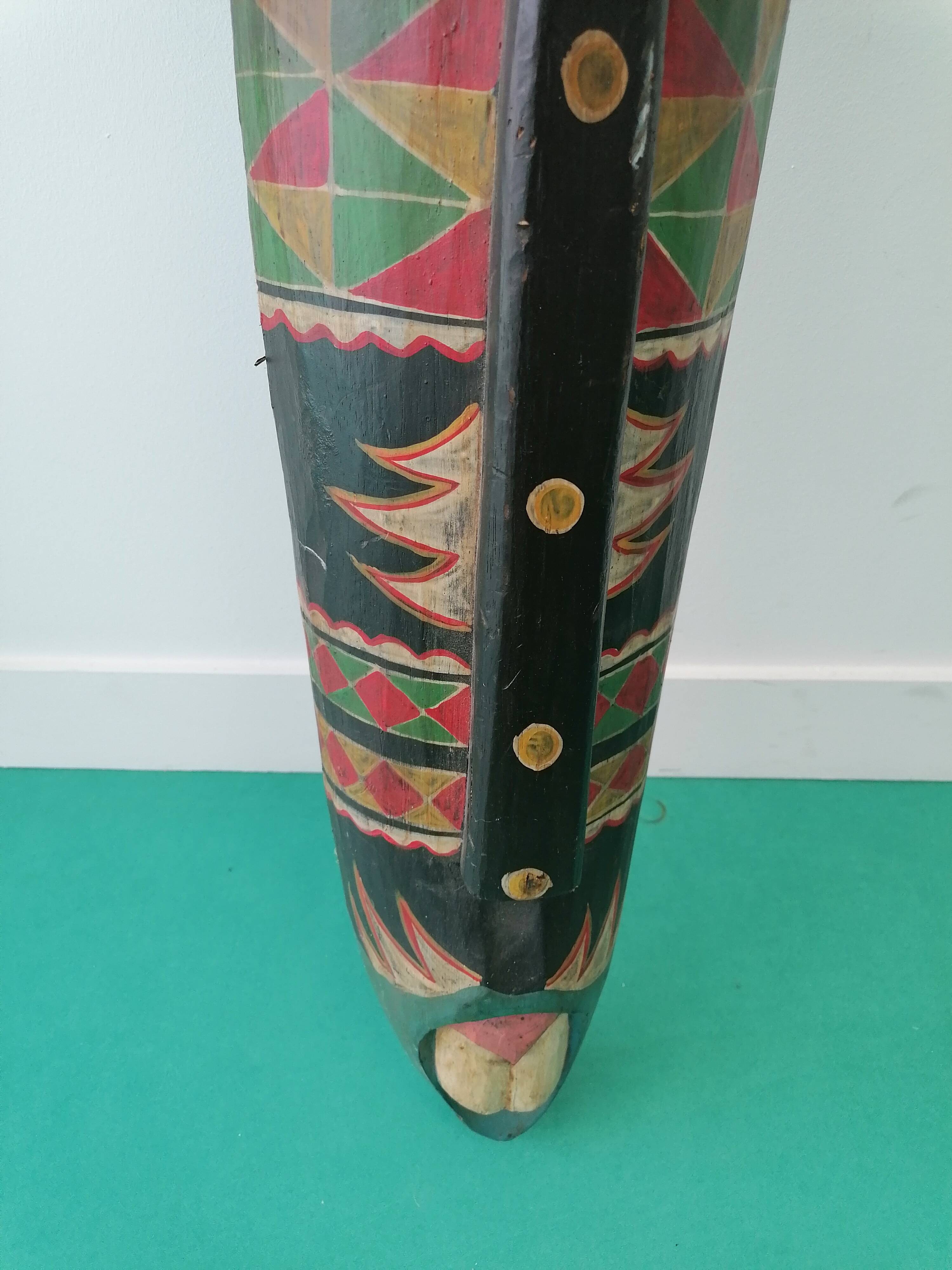 Large Hand Painted Carved Wooden Tribal Wall Mask 98cm