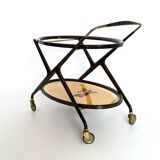 Ebonized Beech Serving Cart with Oriental Print, Italy