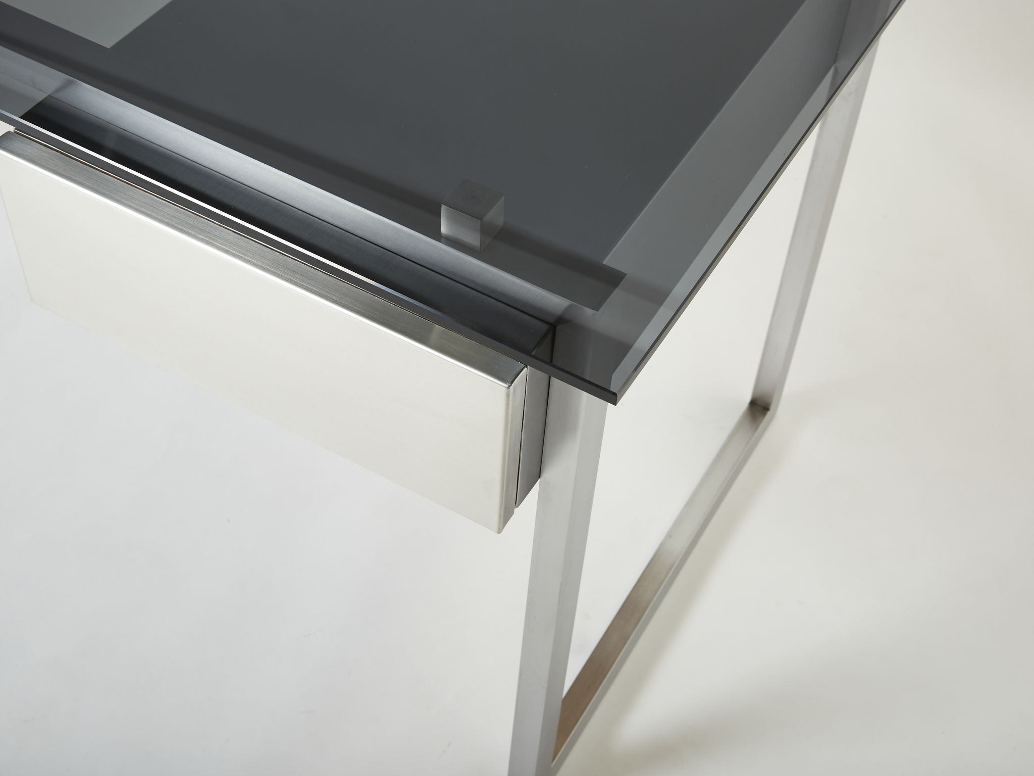 Desk stainless steel brushed gray smoked glass by Patrice Maffei for Kappa 1970