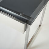 Desk stainless steel brushed gray smoked glass by Patrice Maffei for Kappa 1970