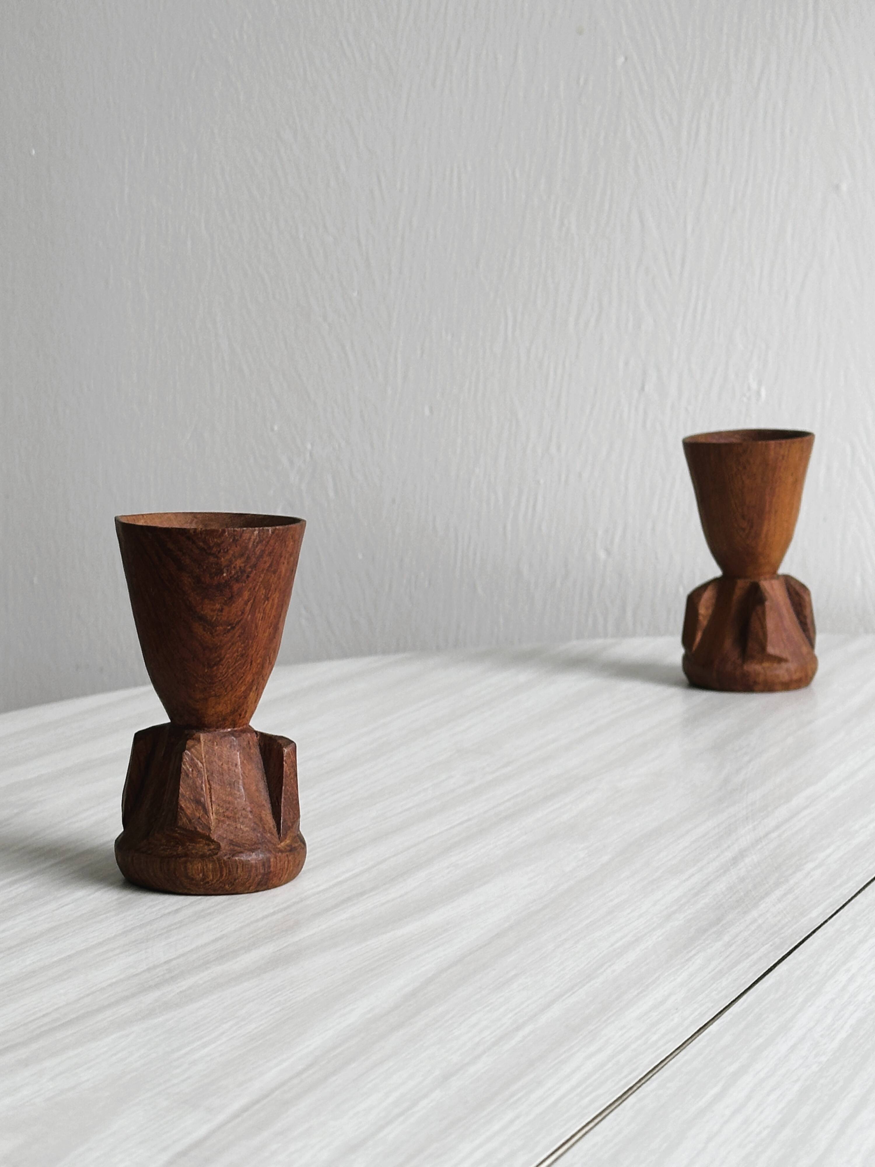 Pair of wooden egg cups