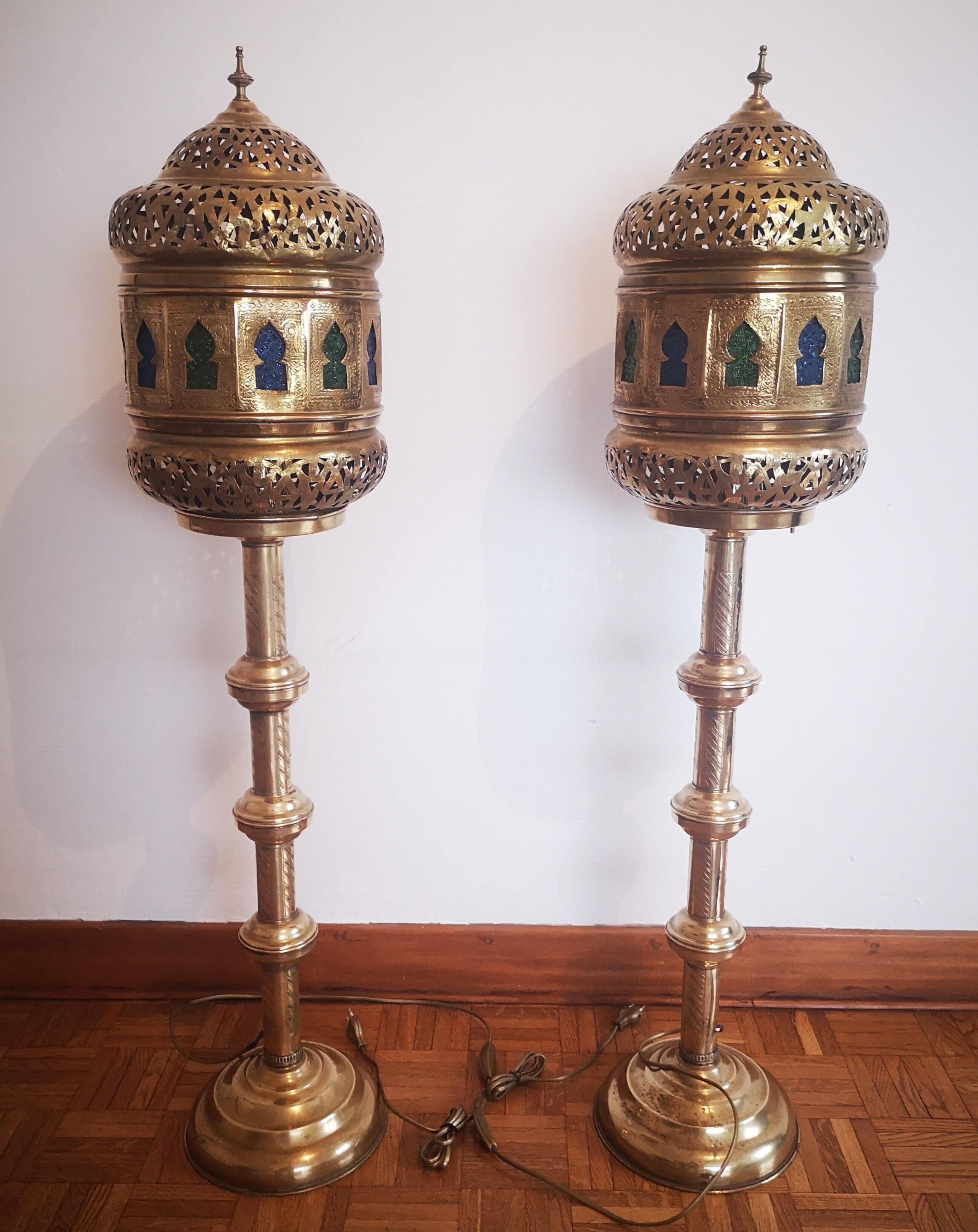 Pair of copper and brass floor lamps 70s