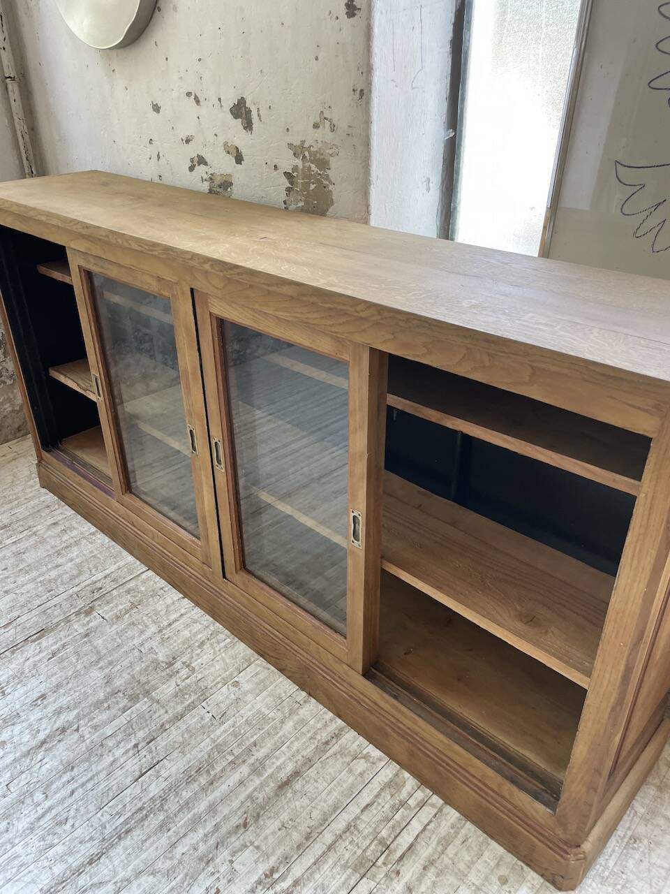 Oak sideboard with glass doors