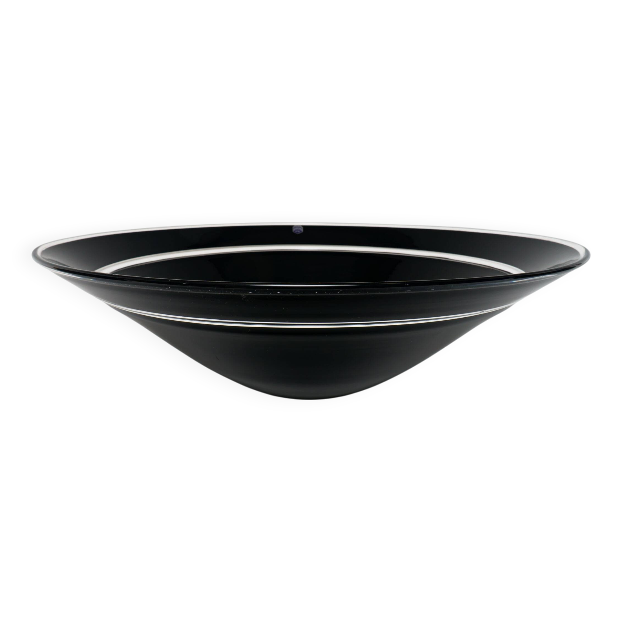 Vintage 1980s Cenedese Murano Glass Black Incalmo Centrepiece Bowl