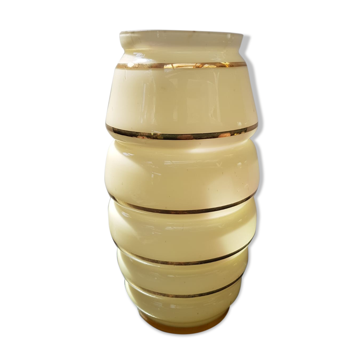 Vase style art deco opaline yellow + gilding vintage