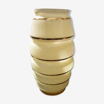 Vase style art deco opaline yellow + gilding vintage