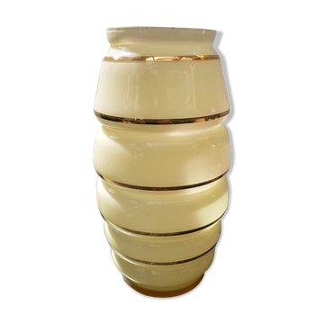 Vase style art deco opaline yellow + gilding vintage