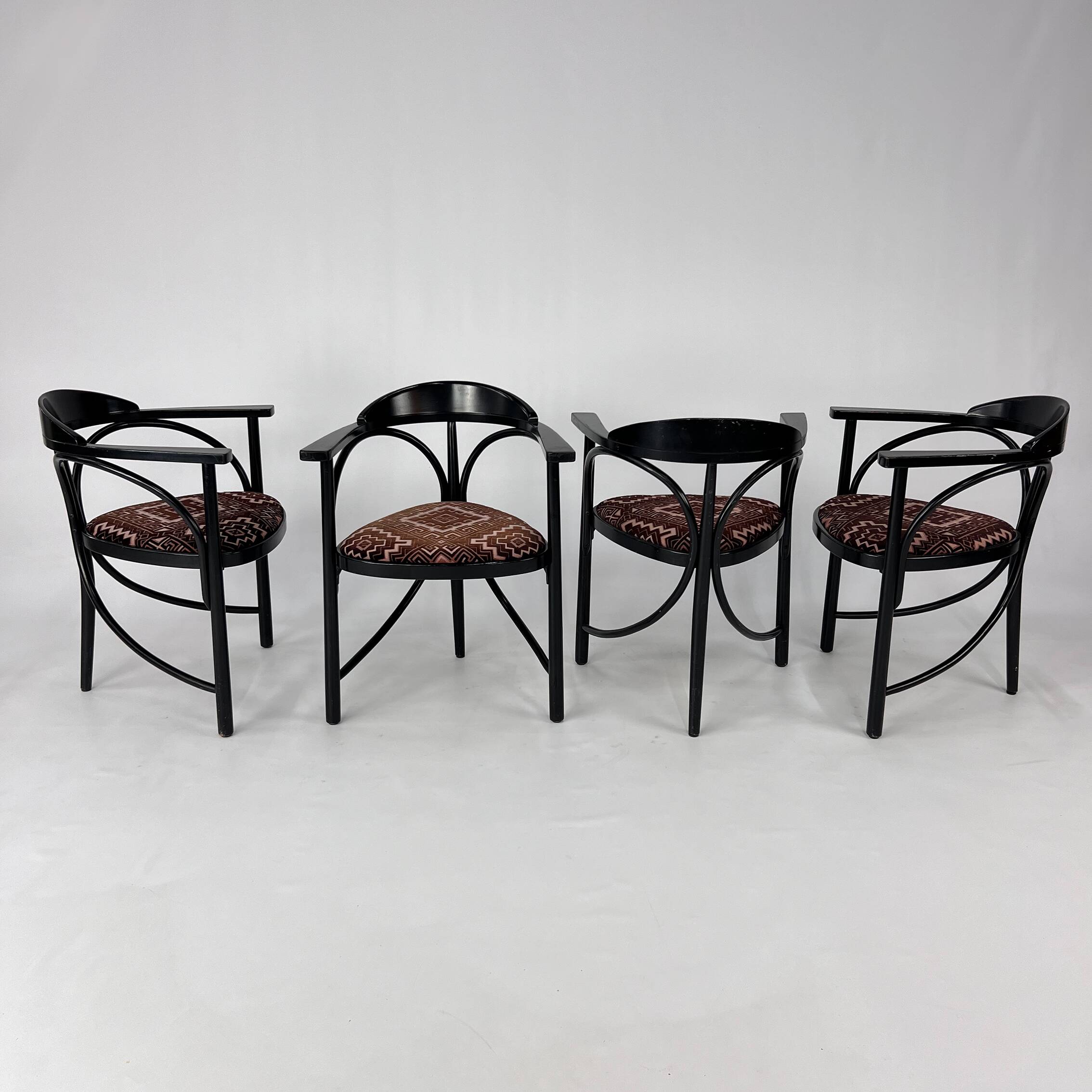 Set of 4 Black Lacquered Model 225 Thonet Armchairs, 1980s