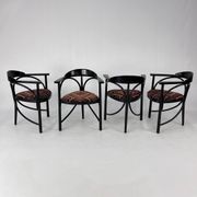 Set of 4 Black Lacquered Model 225 Thonet Armchairs, 1980s