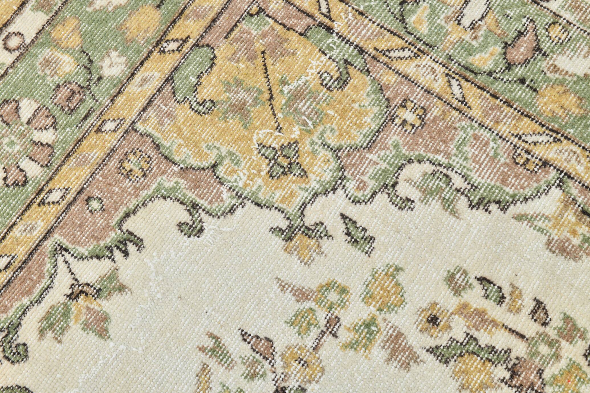 6x10 Beige & Green Geometric Pattern Anatolian Vintage Rug, 185x296 Cm