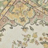 6x10 Beige & Green Geometric Pattern Anatolian Vintage Rug, 185x296 Cm