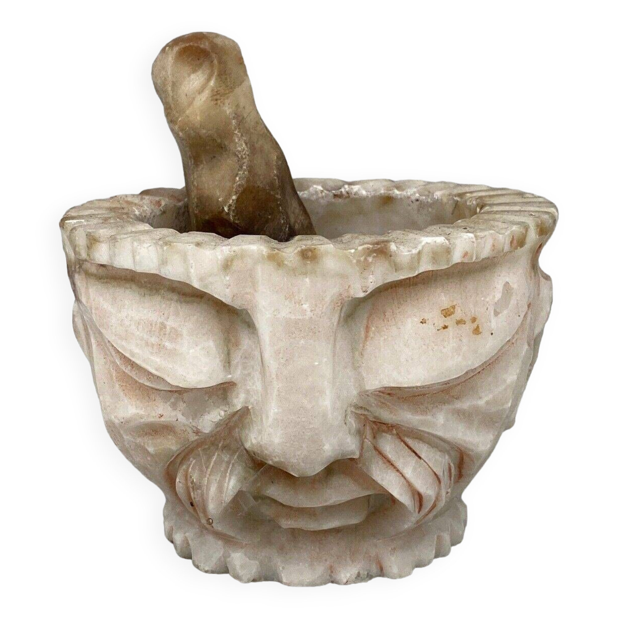 Pharmacy mortar and pestle in alabaster China man's face