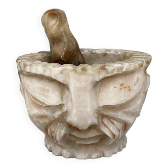 Pharmacy mortar and pestle in alabaster China man's face