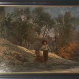 HST painting (19th/20th century) Children fishing in the undergrowth