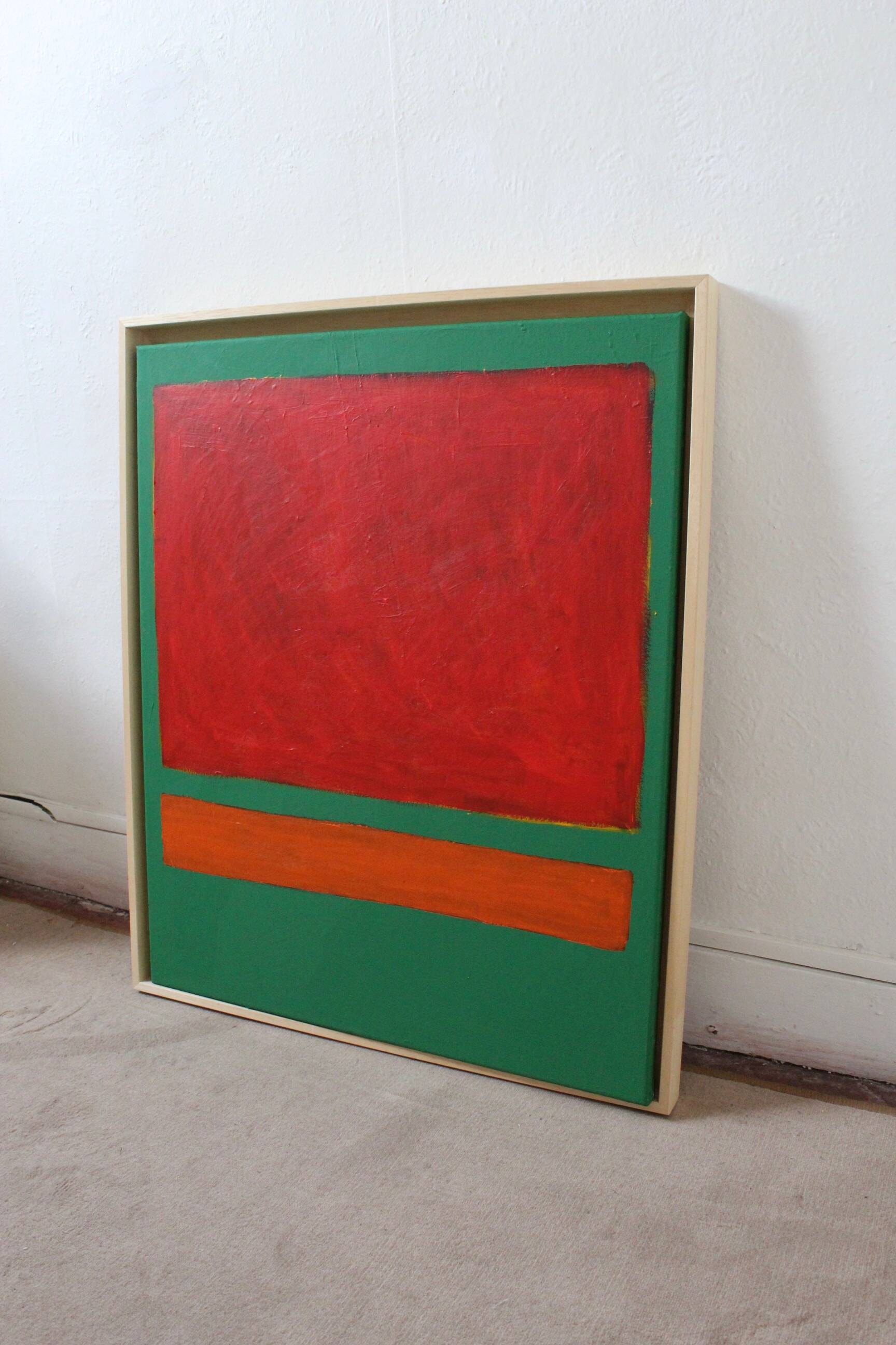 Red on green unique acrylic painting